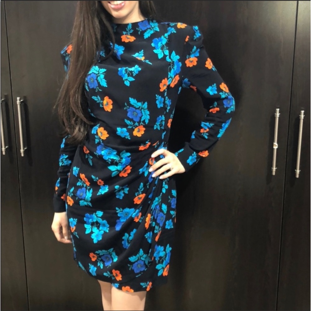 RARE MAJE Ripita Ruched Floral Long Sleeve Dress - Picture 1 of 16